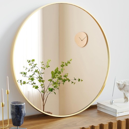 Gold round wall mirror - gold,
